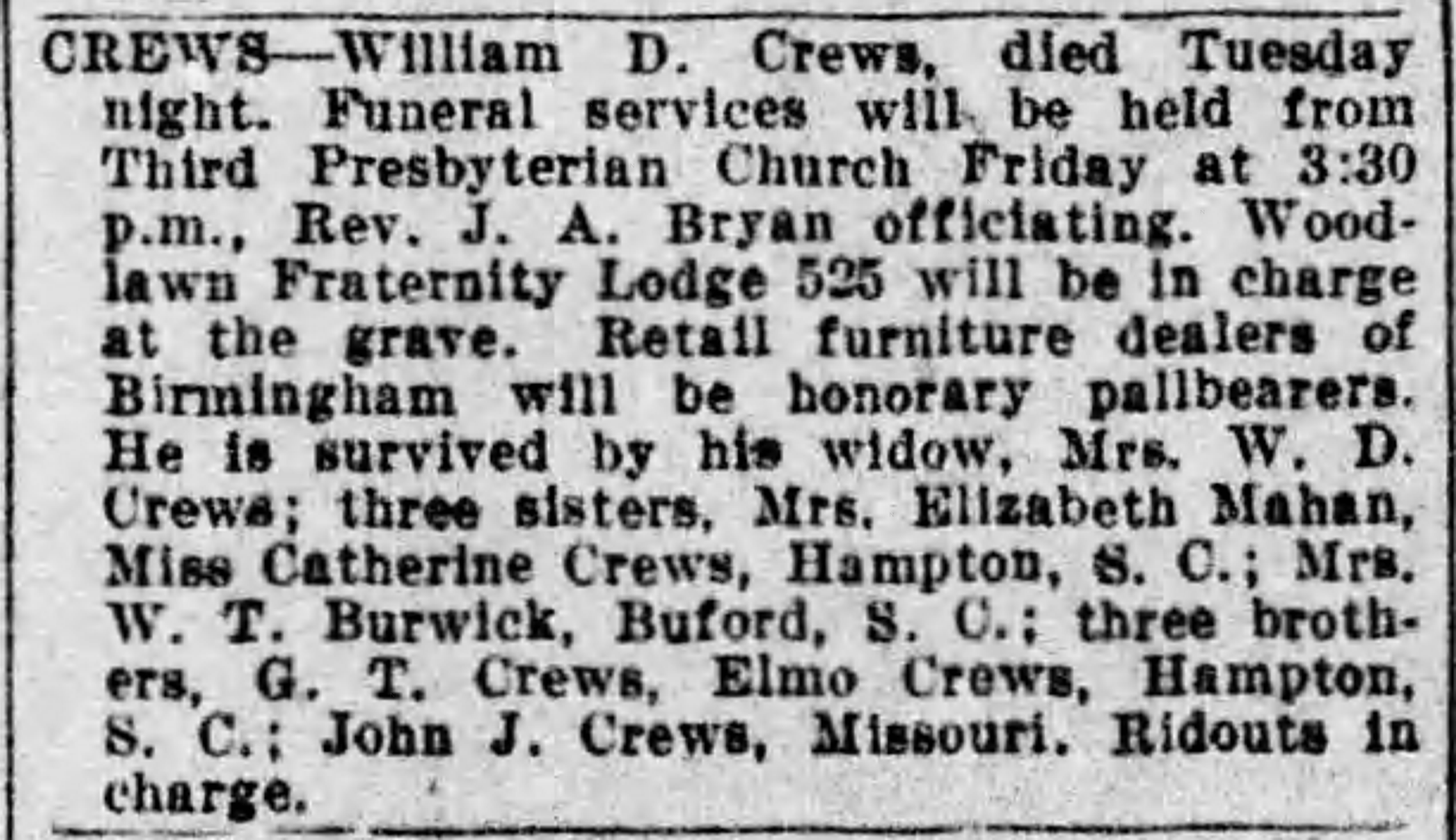 William D. Crews obituary